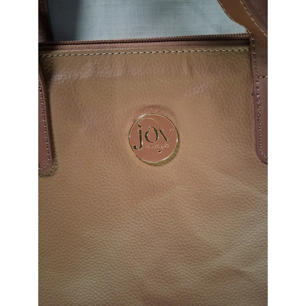 Joy Mangano Cognac Brown Leather Tote Bag Zippered Shoulder‎ Bag Large Carryall